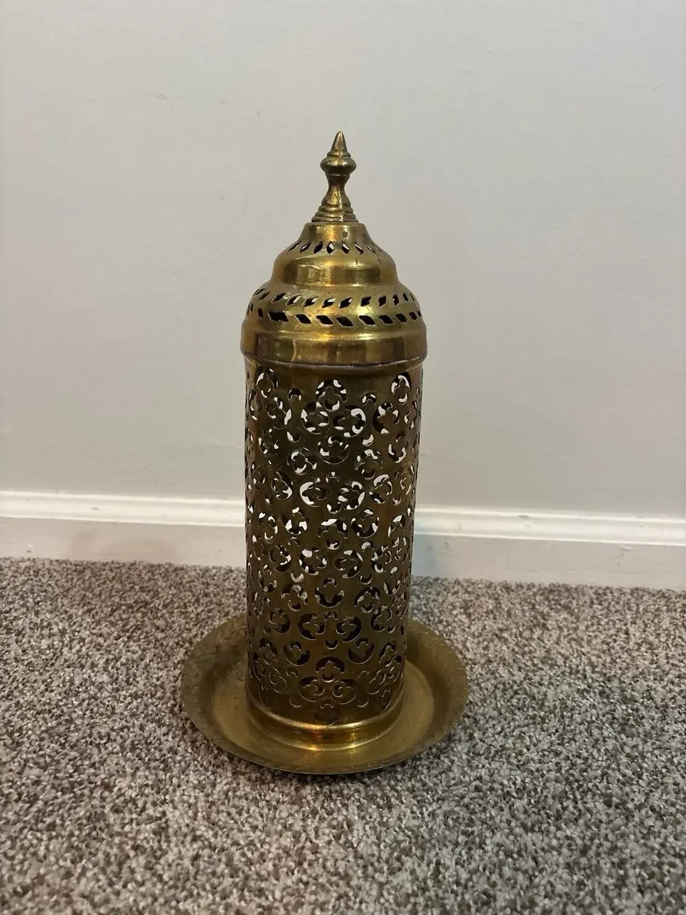 Vintage Brass Turkish Arabic Candle Lantern Incense Holder Pierced Metal